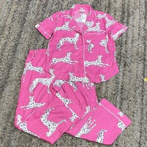 NWT LOFT womens Pajama Set in Pink with Dalmatian Print sz small